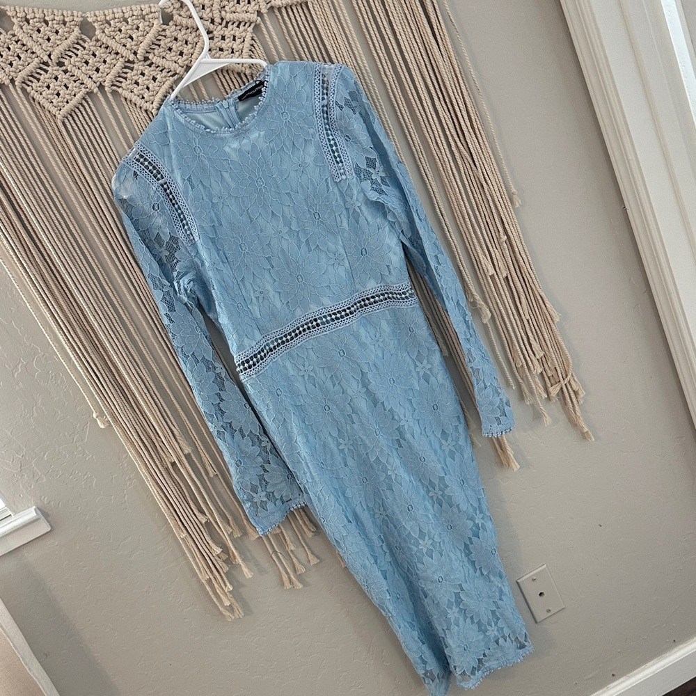 PrettyLittleThing Sky Blue Floral Lace Dress